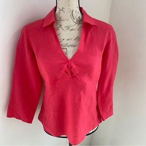 Talbots Irish Linen 3/4 Sleeve V Neck Top Sz 10